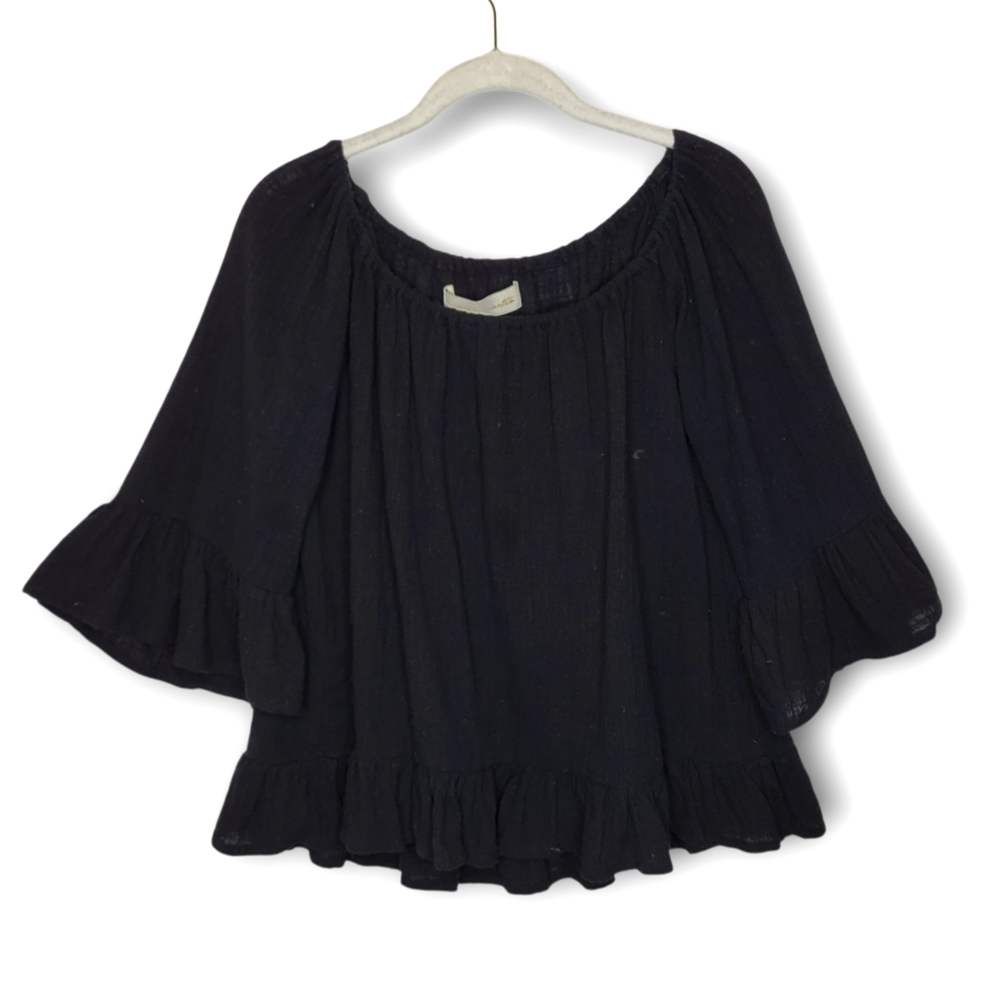 Natalie Martin Bell Sleeve Gauzy Top M Black